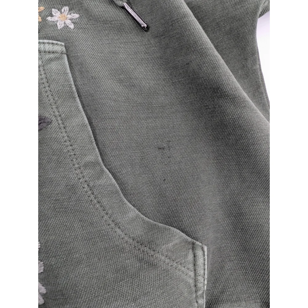 Billy T Camp Happy Green Floral Embroidered Hoodie Camp Green Sz M Hippie - Picture 12 of 12